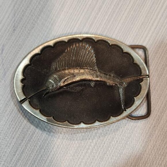 Vintage pewter swordfish belt buckle by Sid Bell - Picture 1 of 2